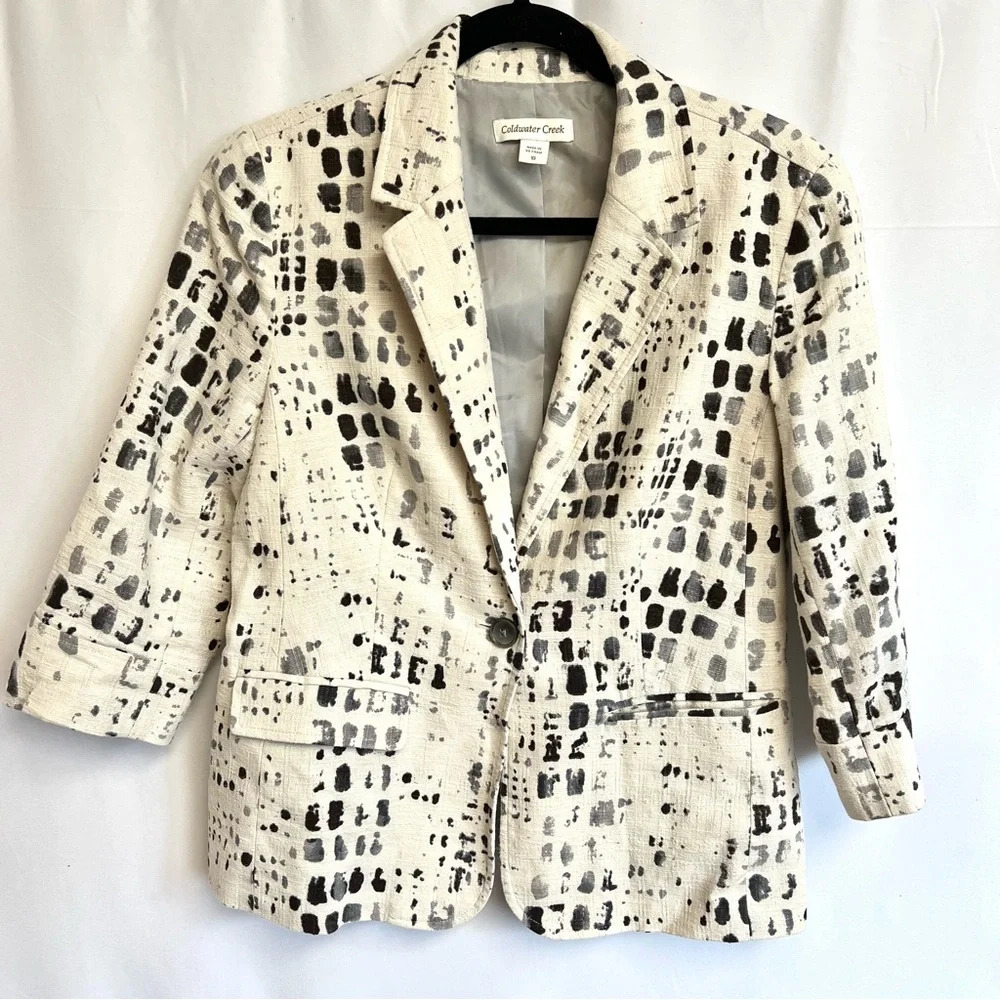 Coldwater Creek Business Suit Blazer Jacket Black White Spots Womens Size 10
